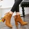 Women Comfy Suede Pointed Toe Zipper Chunky Heel Short Boots - Brown