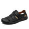 Men Closed Toe Hand Stitching Outdoor Woven Leather Sandals - Black