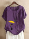 Cartoon Cat Print Short Sleeve Plus Size T-shirt for Women - Purple