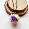 Geometric Round Glass Ball Plant Rose Dried Flower Necklace Adjustable Metal Sweater Chain - 02