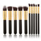 10Pcs Makeup Brushes Set Cosmetic Foundation Eyeshadow Eyeliner Lip Powder Brush - Black+Gold