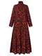 Leopard Print Zip Front High Neck Plus Size Long Dress for Women - Red