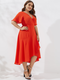 Asymmetrical V-neck Ruffle Sleeve Plus Size Dress for Women - Orange
