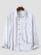 Mens Line Print Button Up Casual Long Sleeve Shirts With Pocket - White