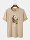 Mens Vintage Rose Letter Printing Loose Cotton Short Sleeve T-Shirts - Khaki