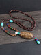 Vintage Thousand Eyes Bodhi Pendant Geometric Beaded Resin Wooden Long Necklace - #02