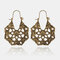 Vintage Metal Hollow Fan-shaped Earrings Ethnic Geometric Flower Carved Drop Pendant Big Earring - 24
