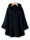 Plaid Print Hooded Cloak Long Sleeve Plus Size Blouse - Navy