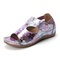 LOSTISY Large Size Hook Loop Flower Pattern Adjustable Summer Sandals - Purple