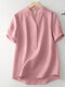 Solid Button Short Sleeve Casual T-shirt - Pink