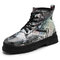 Men Stylish Pattern Printed Non Slip Casual Lace Up Short Martin Boots - Silver