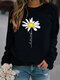 Flower Print Long Sleeve Casual O-neck Sweatshirt For Women - Black