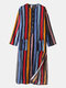 Plus Size Multi-Color Striped Home Soft Long Sleeve Loungewear Robe With Waist Pockets - Multi-color