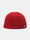 Unisex Dacron Knitted Solid Color Letter Cloth Label Fashion Warmth Beanie Hat - Red