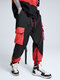 पुरुष कंट्रास्ट कलर जिपर और पॉकेट डिजाइन कार्गो पैंट - काली