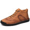 Men Comfy Microfiber Leather Non Slip Handmade Stitching Ankle Boots - Brown