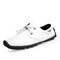 Men Lace-up Hand Stitching Microfiber Leather Driving Shoes - White