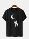 Mens Moon Astronaut Swing Print Crew Neck Short Sleeve T-Shirts - Black
