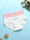 1PCS Women Cotton Heart Pinstripe Printed Wide Waistband Comfy High Waisted Panties - #03