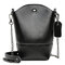 Women Genuine Leather Vintage Bucket Bag Solid Phone Bag Leisure Mini Crossbody Bag - Black