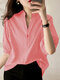 Check Print Half Sleeve V-neck Blouse For Women - Red