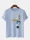 Mens Cartoon Astronaut Rocket Print O-Neck 100% Cotton T-Shirt - Blue