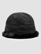 Women Cotton Plus Velvet Thickened Solid Color Patchwork Double-sided Wearable Outdoor Cold Protection Bucket Hat - Black