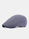 Men Cotton Knitted Solid Color Outdoor Casual Forward Cap Beret Flat Cap - Navy