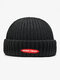 Unisex Cotton Knitted Solid Color Letter Label Thick Warmth Brimless Beanie Landlord Cap Skull Cap - Black