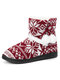Winter Women Comfy Indoor Warm Cotton Pom-pom Decor Printed Knitted Home Boots - Red
