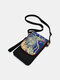Women Ethnic Sequined Embroidered Peacock 6.5 Inch Phone Bag Crossbody Bag - Blue