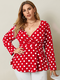 Dot Print V-neck Long Sleeve Plus Size Blouse for Women - Red