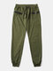 Mens Solid Color Casual Sports Drawstring Waist Jogger Pants - Green