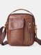 Genuine Leather Vintage Hard Wearing Magnet Button Aslant Bag Adjustable Shoulder Strap Cross Body Bag - Brown