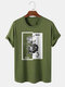 Mens Rose Floral Pattern Letter Print 100% Cotton Short Sleeve Street T-Shirt - Dark Green