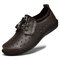 Men Hand Stitching Leather Hole Elastic Lace Non Slip Casual Shoes - Dark Brown