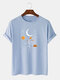 Mens 100% Cotton Moon Flowers Print Solid Breathable Loose T-Shirt - Blue