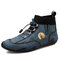 Menico Men Cow Leather Splicing Non Slip Elastic Lace Soft Sole Casual Boots - Blue