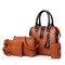 4 PCS Women Leather Handbags Vintage Multi-function Crossbody Bags - Brown