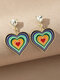 Vintage Trendy Rainbow Color Heart-shaped Oil Drip Alloy Studs Earrings - #01