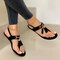Large Size Women Solid Color Tassel Clip Toe Flat Sandals - Black