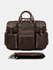 Men Leather Briefcase 14 Inch Soft Genuine Leather Multifuntion Laptop Messenger Bag - Dark Brown