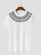 T-shirts à manches courtes avec coutures tribales géométriques pour hommes Soft - blanc