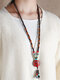 Vintage Ethnic Geometric-shape Beadeds Tassel Pendant Ceramics Bodhi Wooden Beadeds Necklaces - Red
