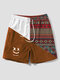 Mens Ethnic Geometric Funny Face Pattern Patchwork Corduroy Shorts - Brown