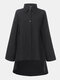 Casual Solid Color Front Button Long Sleeve Asymmetrical Blouse - Black