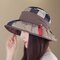 Women Foldable Vintage Plaid Basin Fishmen Hat Outdoor Casual Sunscreen Bucket Hat - Khaki