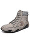Men Microfiber Leather Hand Stitching Comfy Soft Sock Boots - Gray