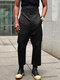 Masculino Sólido Cintura Alta Bolso Casual Calças - Preto