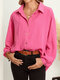 Solid Lapel Long Sleeve Button Down Shirt For Women - Rose